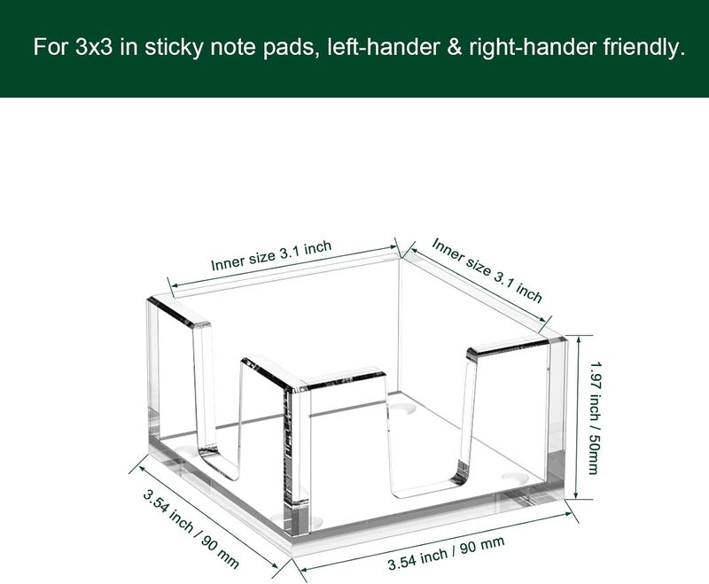 BOSSCASA Acrylic Sticky Note Holder, Self-Stick Note Pad Holder W/O Pads - Note Dispenser Memo Pad Holder Desk Organizer for School Office Home (3''x3'' Clear - 2 Pack) - Image 2